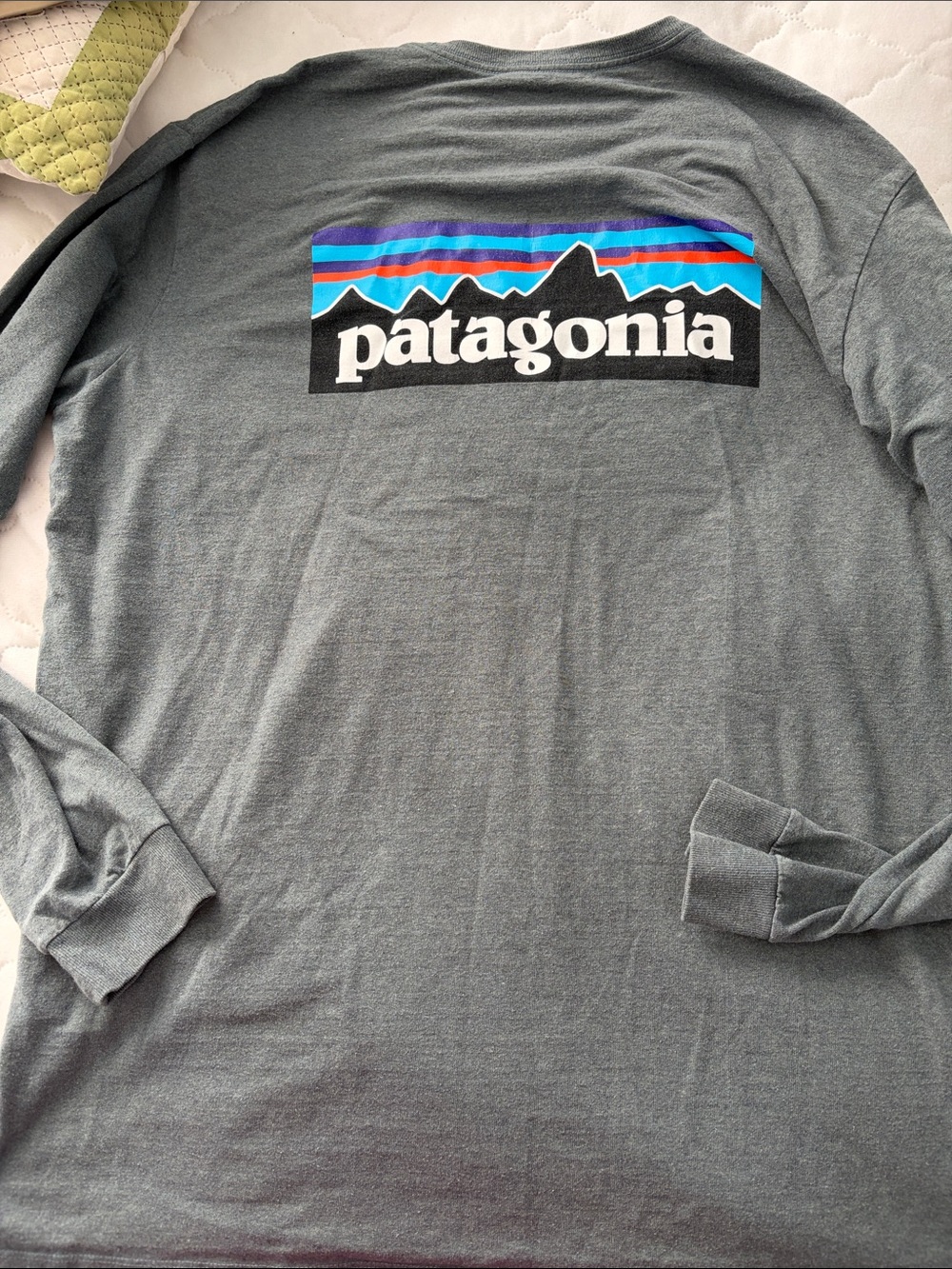 Patagonia Men's Crewneck Sweatshirt - Charcoal with Blue Stripe Logo